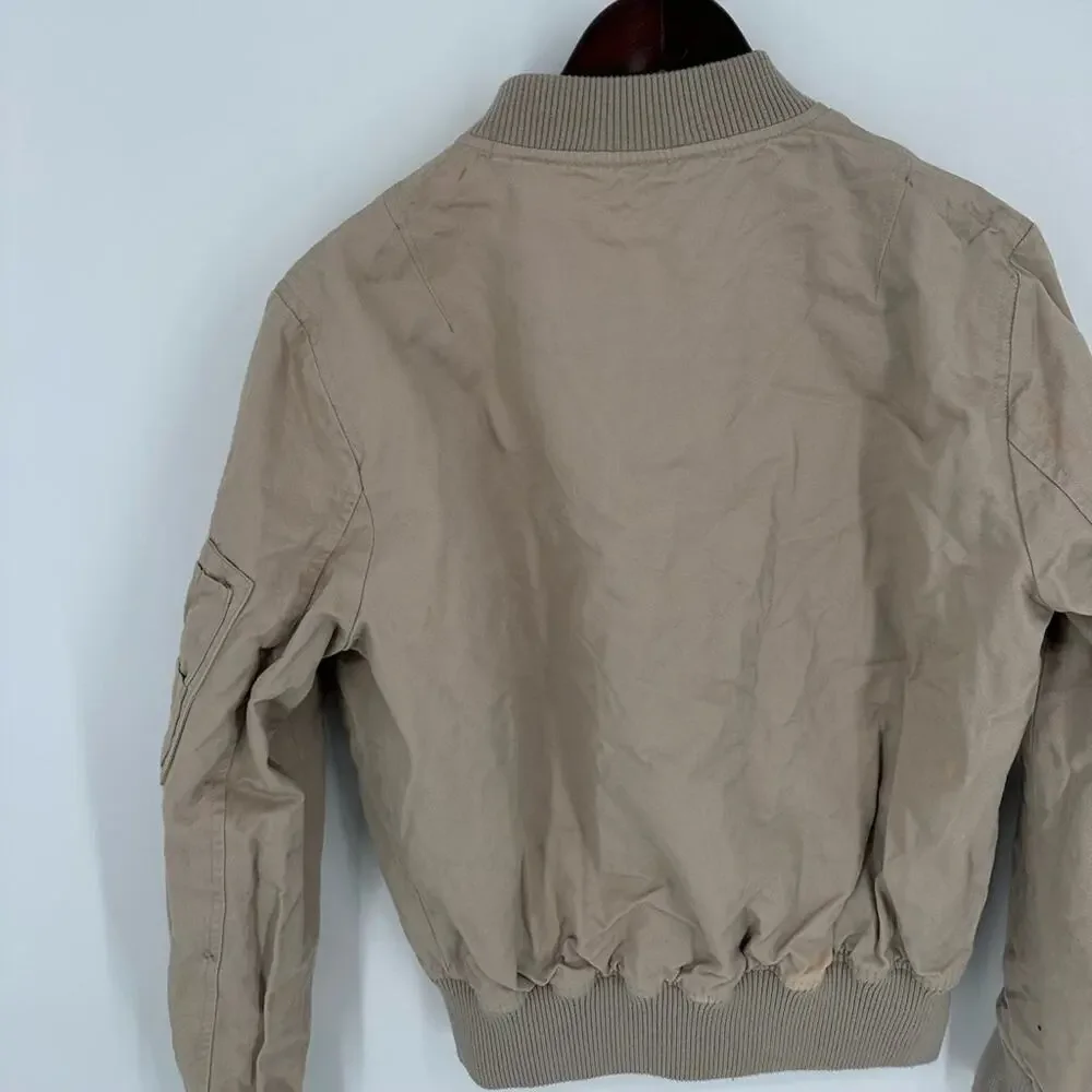 AMI PARIS Beige Bomber Jacket Designer Size Small Full Zip Classic Cotton Linen